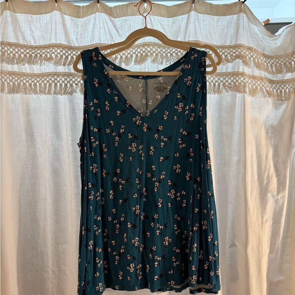 Lane Bryant Teal Floral Tank Top